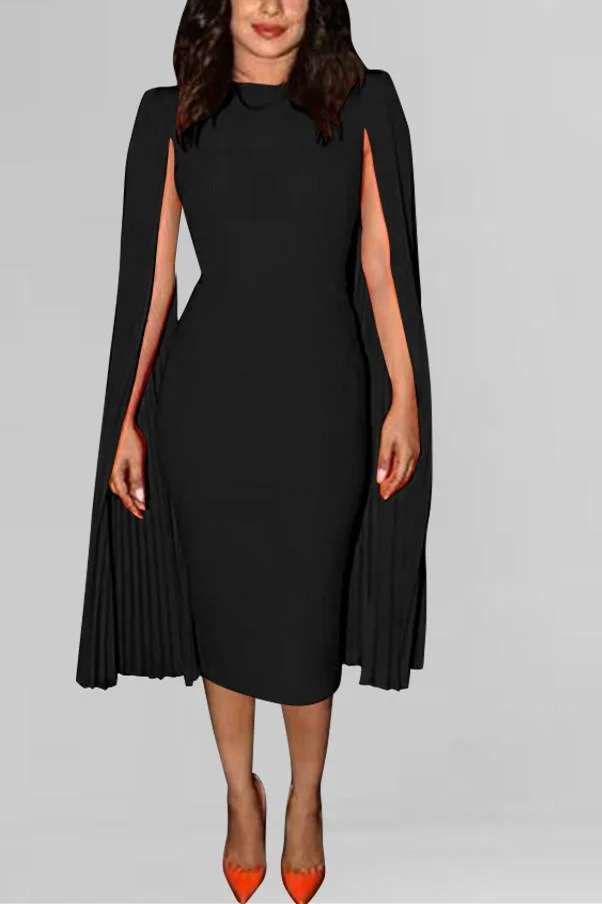 Slim-Fit  Hip-Package  Pencil  Pleated  Shawl  Dress