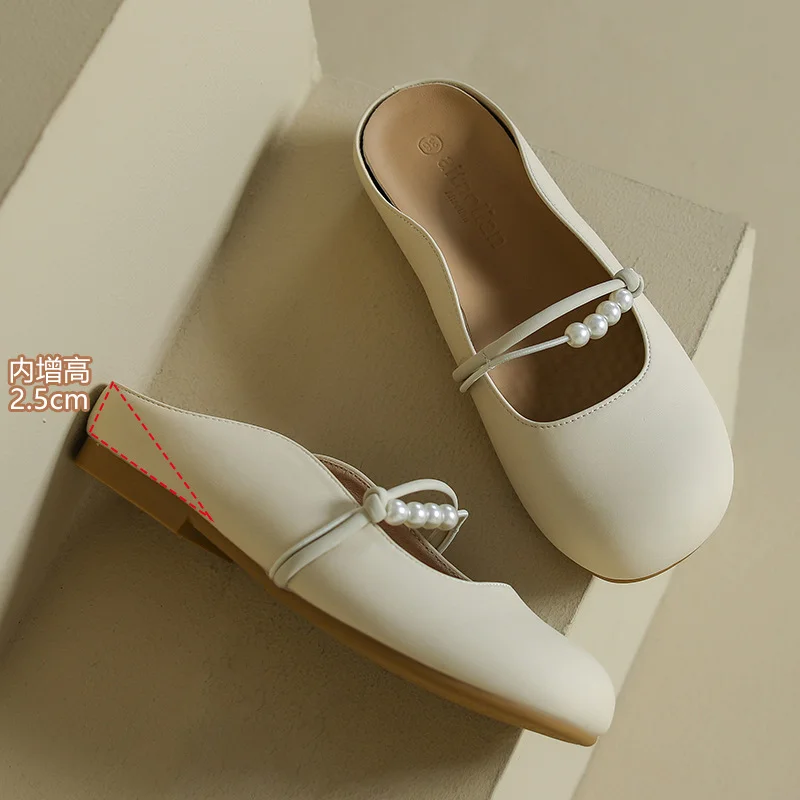 Tanguoant Tanguoant Slippers French Inside Heighten Grandma Shoes Female 2024 Summer New Comfortable Small Mary Jane Beans Single Shoes