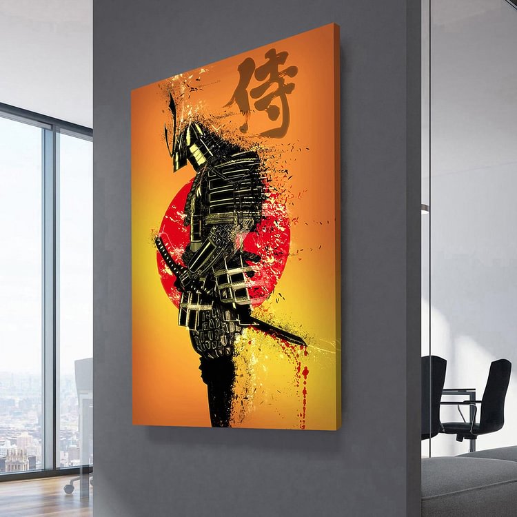 Japanese splatter style Samurai Canvas Wall Art MusicWallArt
