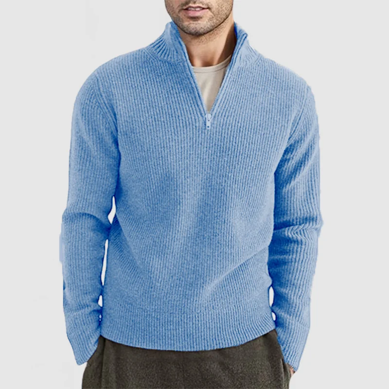 Men's Casual Stand Collar Zipper Long Sleeve Sweater