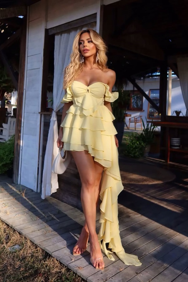 Light Yellow Lovely Ruffles Sweetheart Short Homecoming Dress | ZT0806