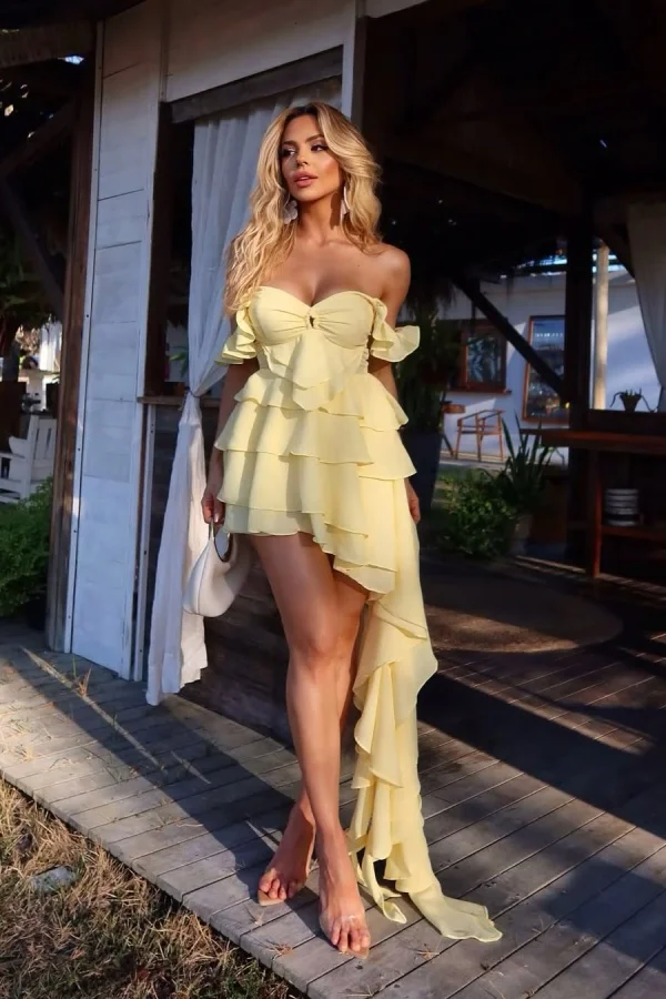 Light Yellow Sweetheart Lovely Ruffles Short Homecoming Dress ZT0806