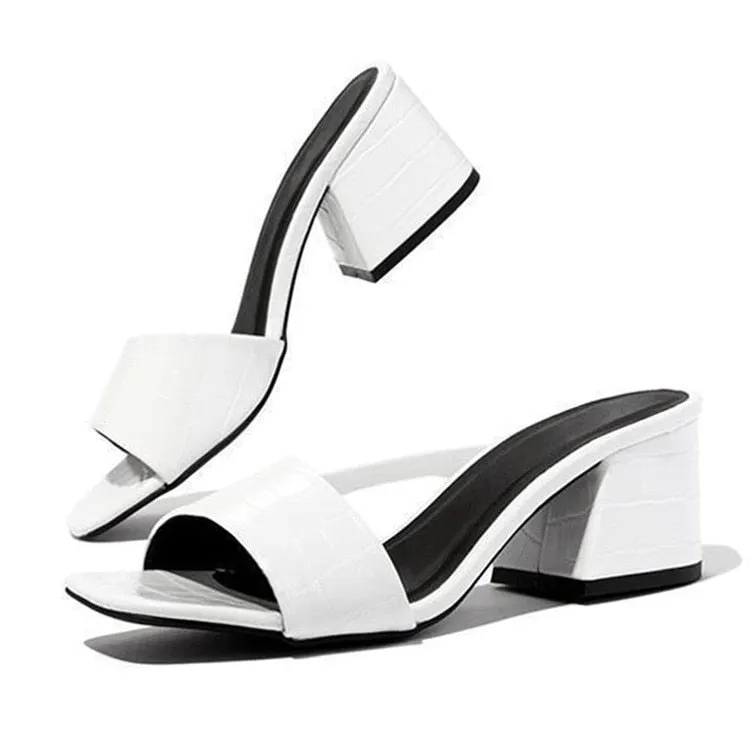 Fashion Women Pumps Slippers Ladies Square Toe Female Slides Summer Shoes Sandals High Heels 2022 Indoor Zapato Mujer Sandalias