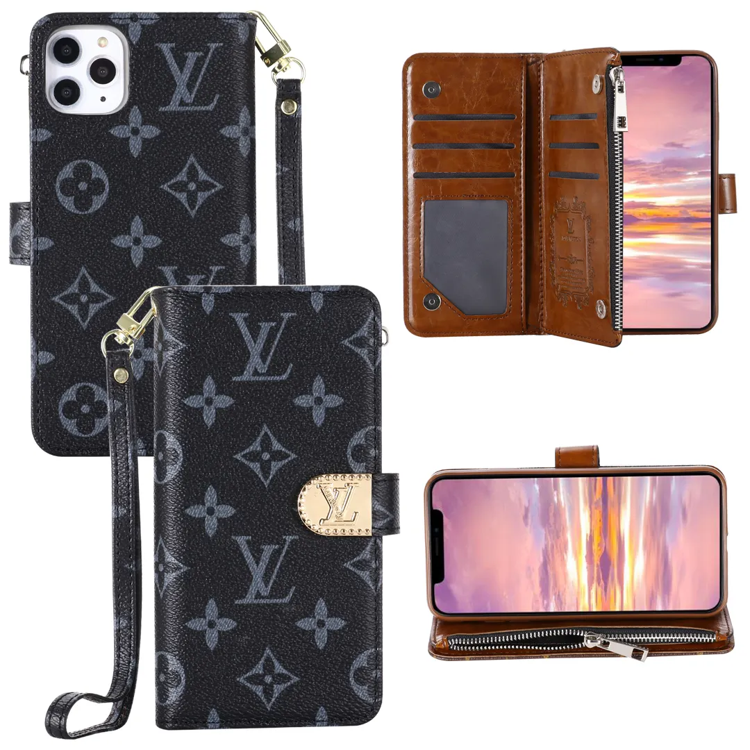 Monogram LV canvas leather wallet iPhone Samsung mobile phone case