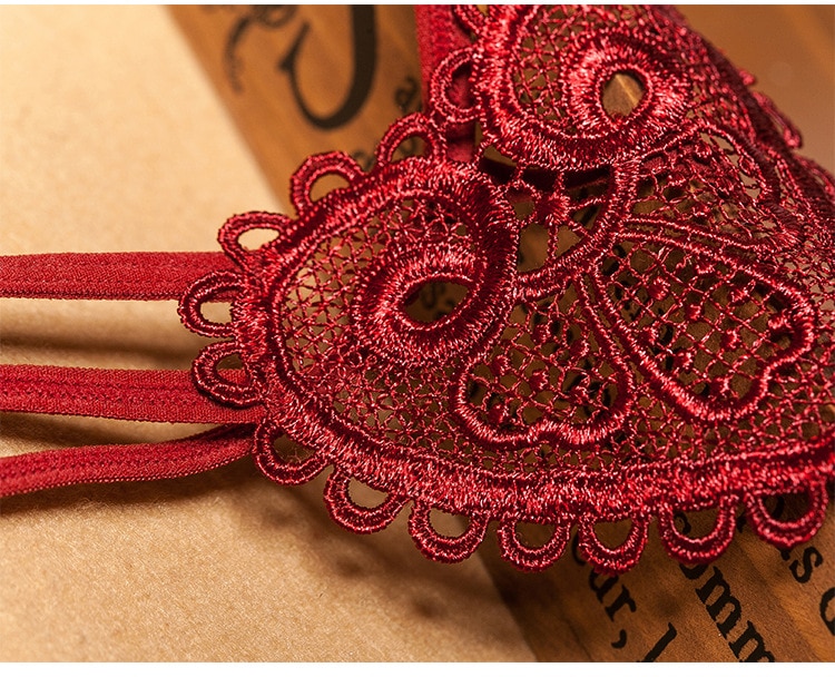 Vintage Love Heart Pearl Massuge Lace Thong Low Waist Transparent Sexy Underwear G-String Fashion Women Lingerie Panties Briefs