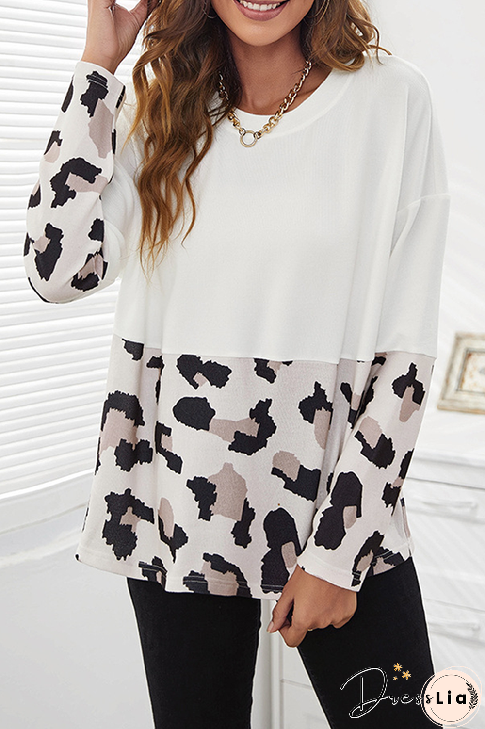 Casual Print Split Joint O Neck Tops