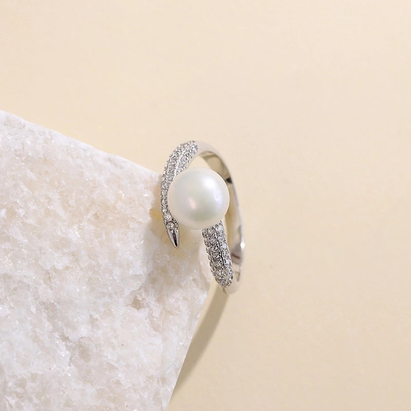18K Gold Plated White Gold Plated 925 Sterling Silver Pearl Zircon Geometric Open Rings