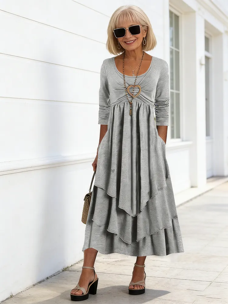Cotton Dress Waist Love Decoration Layer Cake Hem Casual Dress