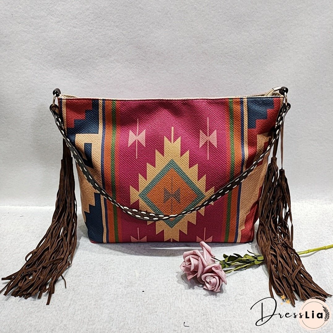 Vintage Hand-woven Streamer Cotton And Linen Shoulder Bag