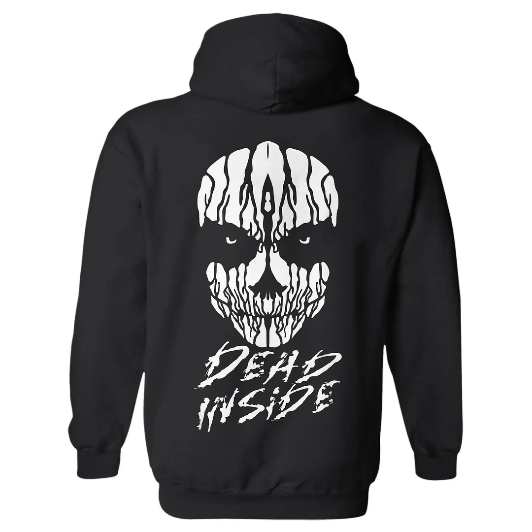 Dead Inside Skull Face Print Hoodie
