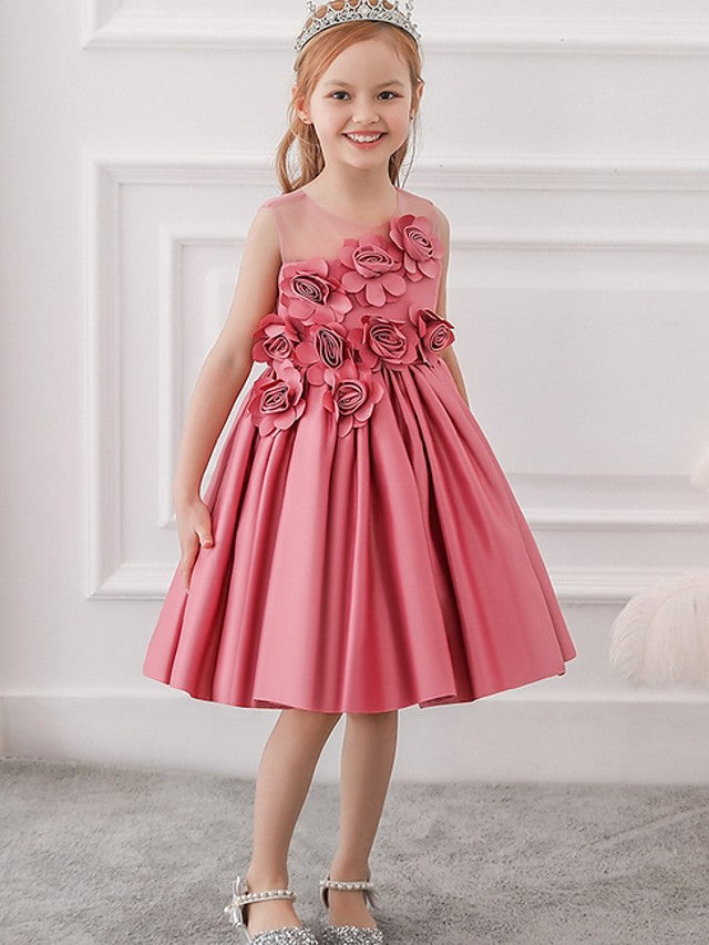 Oknass Ball Gown  Sleeveless Jewel Neck  Flower Girl Dress Tulle With Bow Pleats Flower