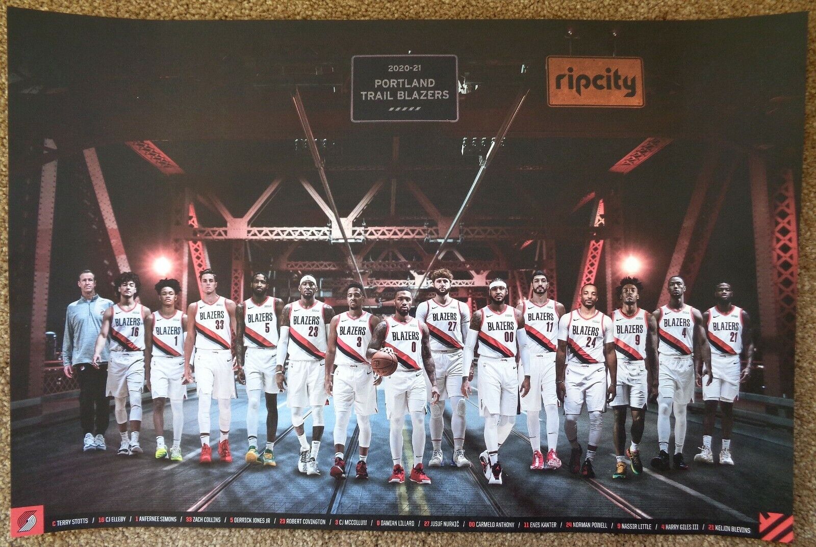 Portland Trailblazers 2020-21 TEAM POSTER Game Handout Blazers Carmelo Lillard