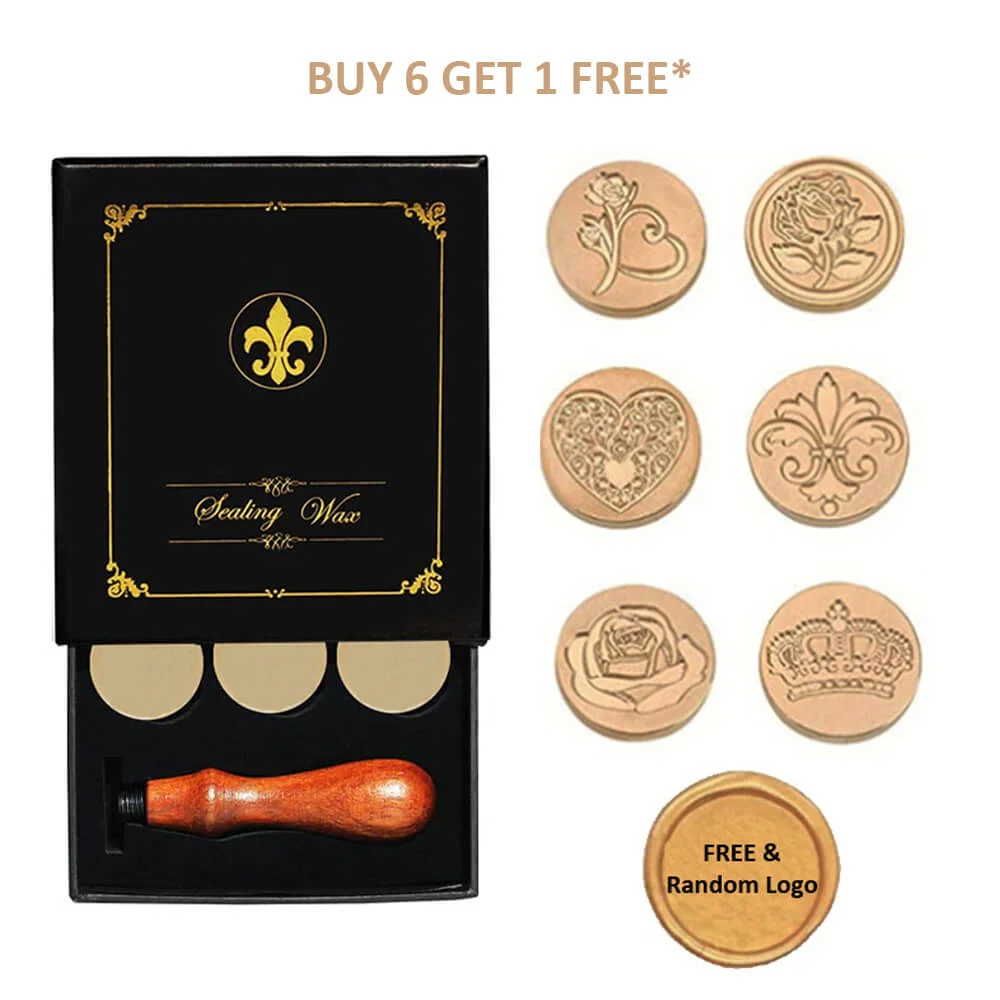 Wax Seal Stamp Set, Yoption 6 Pieces Sealing Wax Stamps Copper Seals + 1  Piece Wooden Hilt, Vintage Retro Classical Initial Seal Wax Stamp Kit (Tree