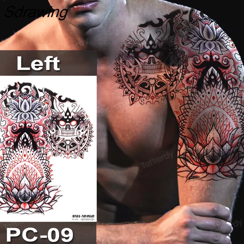 Sdrawing Fox Totem Dragon Waterproof Temporary Tattoos Body Art Arm Shoulder Chest Tattoo Sticker Black Tatouage Men Adult Large
