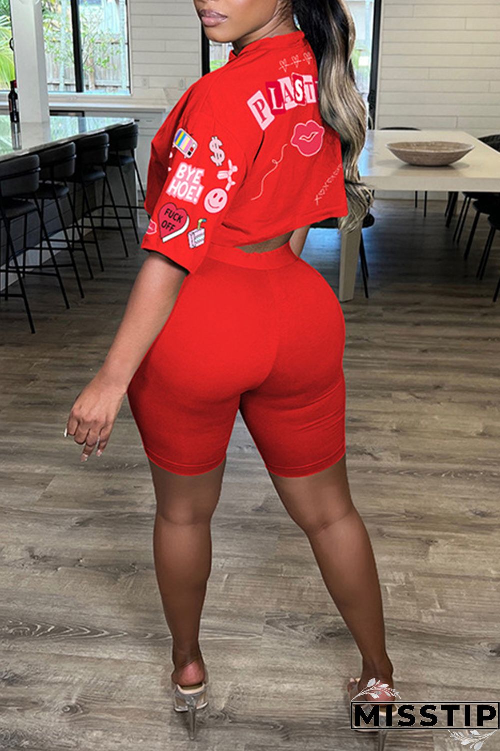 White Casual Print Basic O Neck Half Sleeve Two Pieces