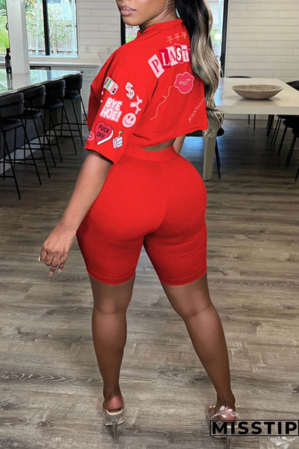 White Casual Print Basic O Neck Half Sleeve Two Pieces