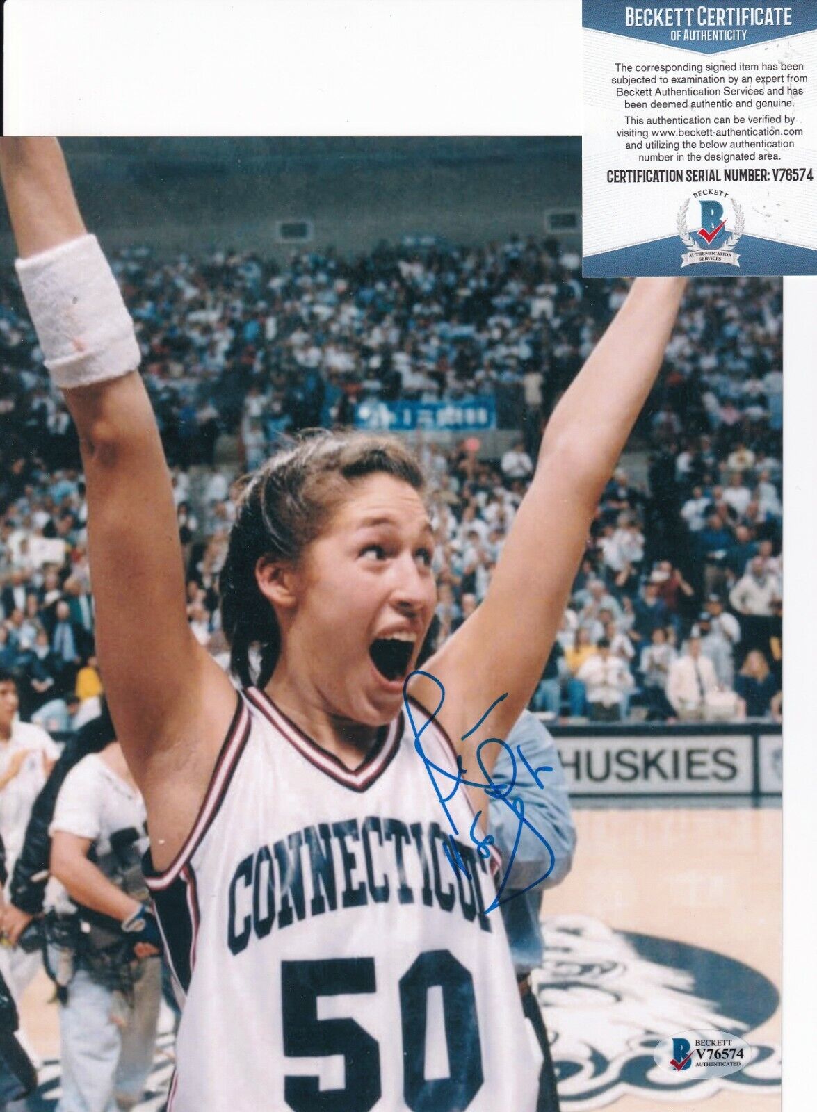 REBECCA LOBO signed (U-CONN HUSKIES) basketball 8X10 Photo Poster painting BECKETT BAS V76574