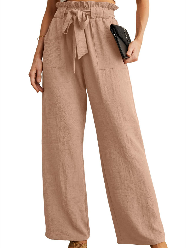 New Women's Wide-legged Casual Pants High Waist Adjustable Tie Knot Loose Pants