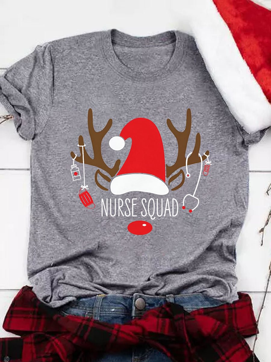 Christmas Nurse Squad Print Tee