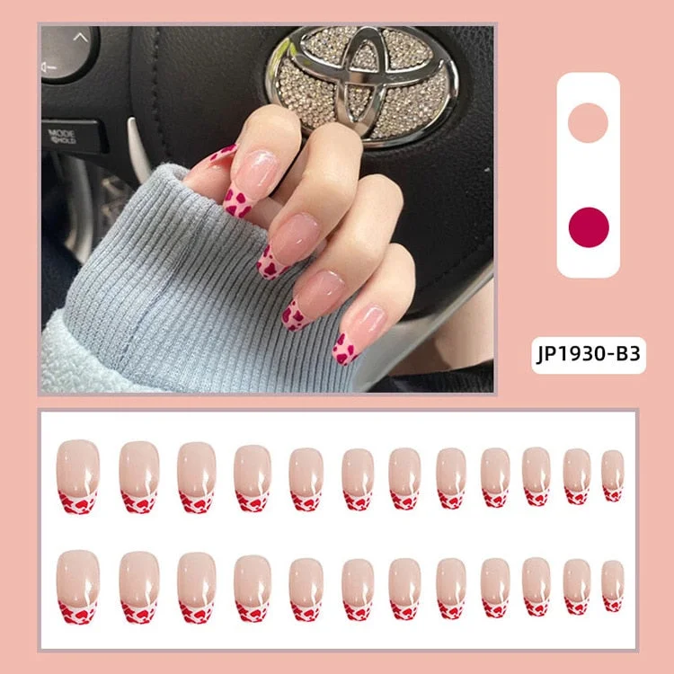 Fashion 24pc/set 10 Sizes Fake Nails Full Cover French False Nail Tips With Double-Sided Nail Adhesive Tab Press On Coffin Nail-Nail Inspo