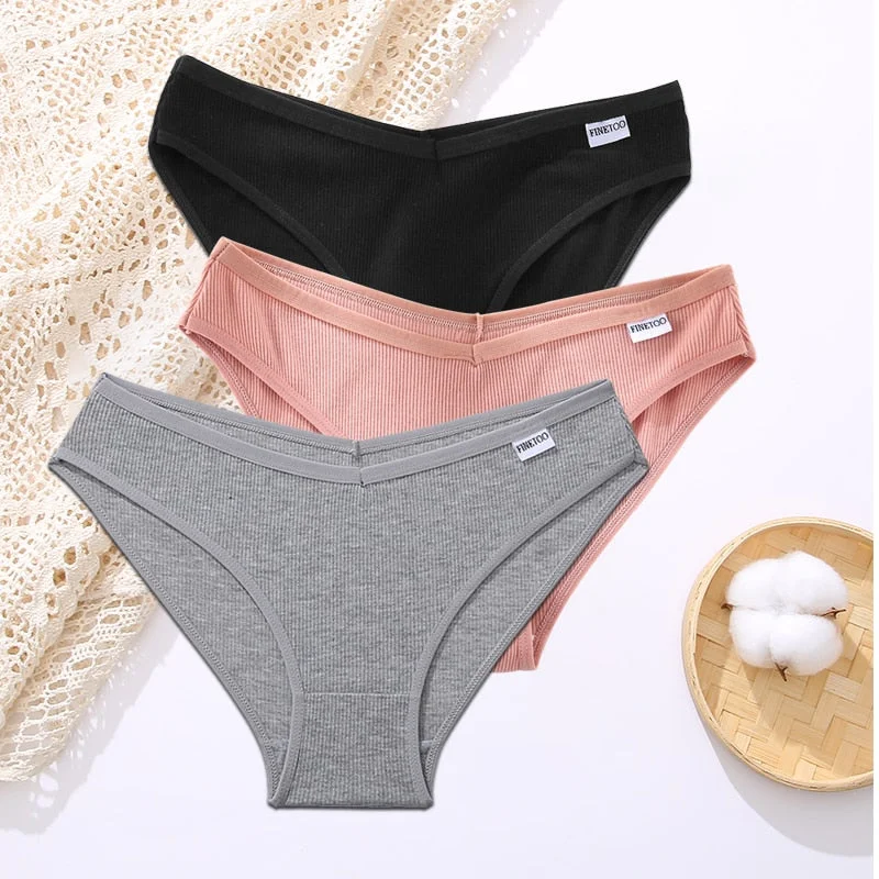 FINETOO 3PCS/Set Lingerie Sexy Women Cotton Panties Underwear Female Underpants 8 Solid Color Soft Woman Briefs Intimates M-XL