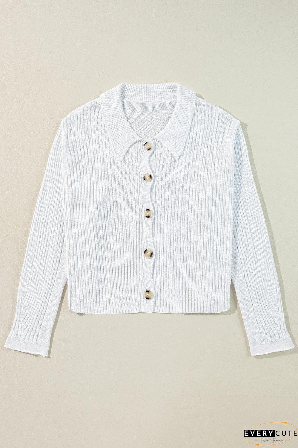 White Collared Button-up Loose Fit Casual Sweater