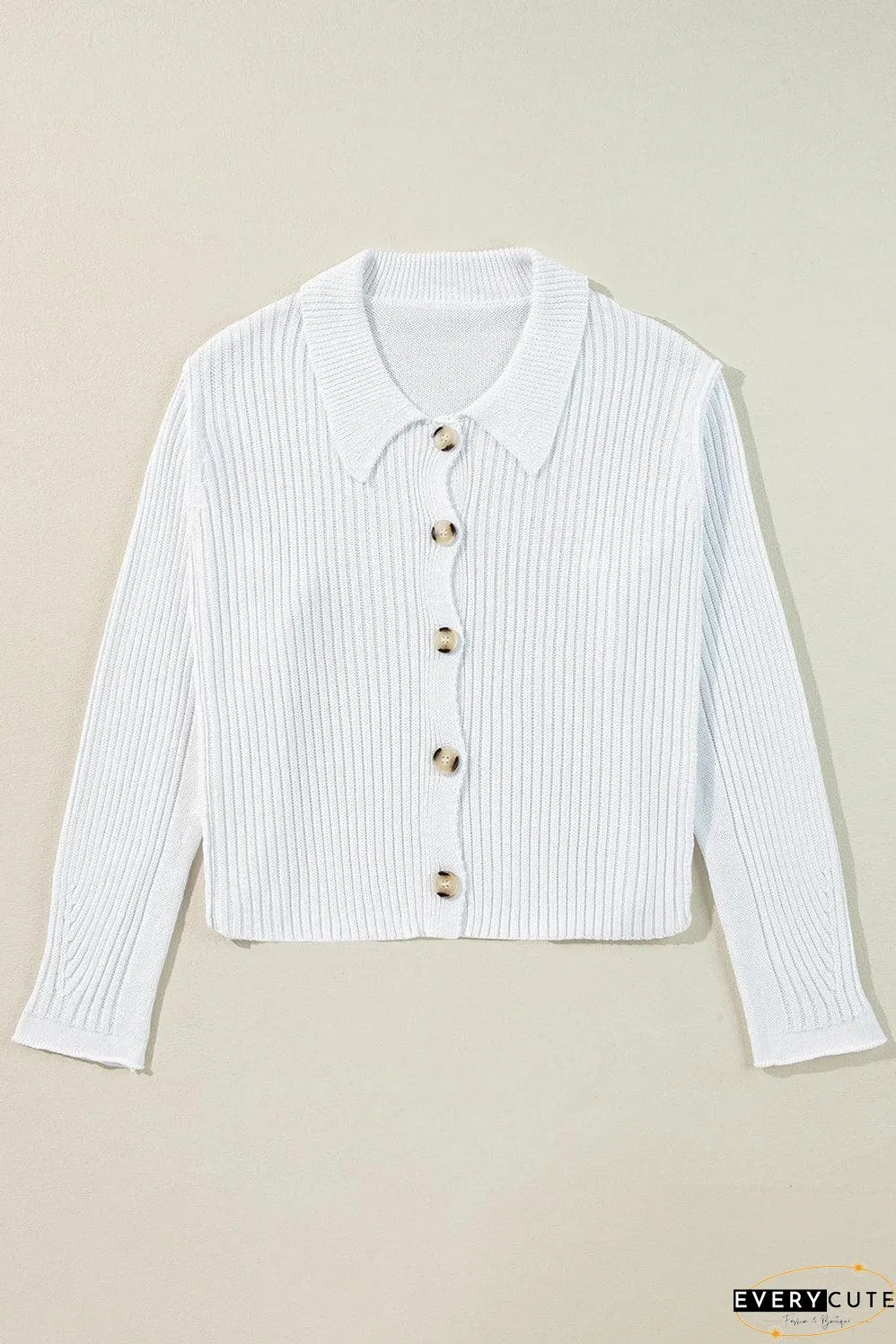 White Collared Button-up Loose Fit Casual Sweater