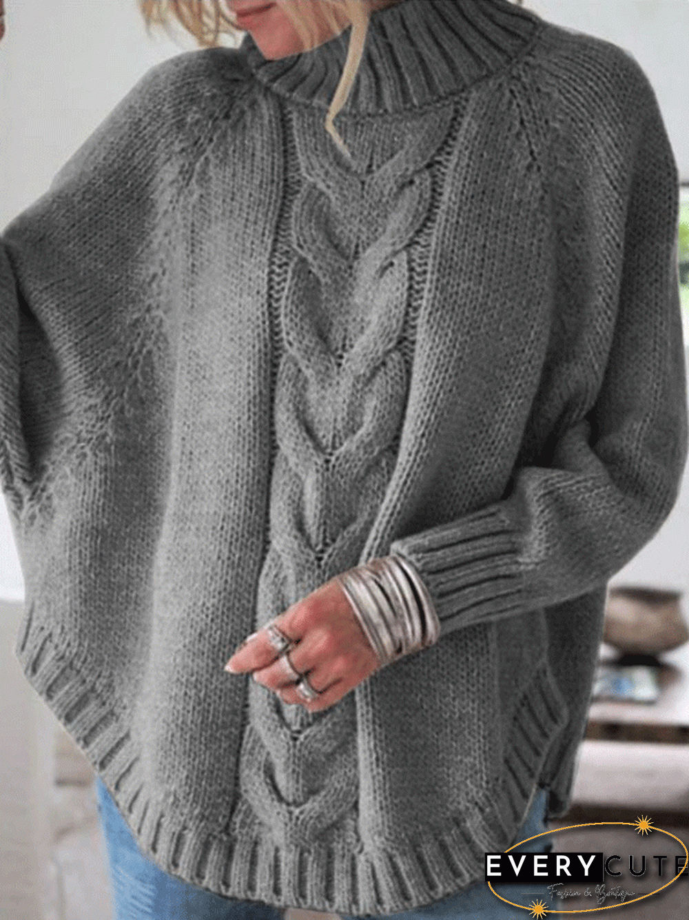 Women'S Sweaters Loose High Neck Long Sleeve Sweater