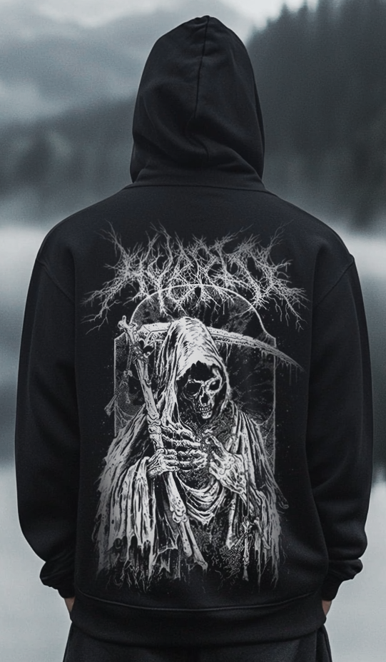 Death's Sickle Printed Totem Vintage Unisex Casual Sports Hoodie