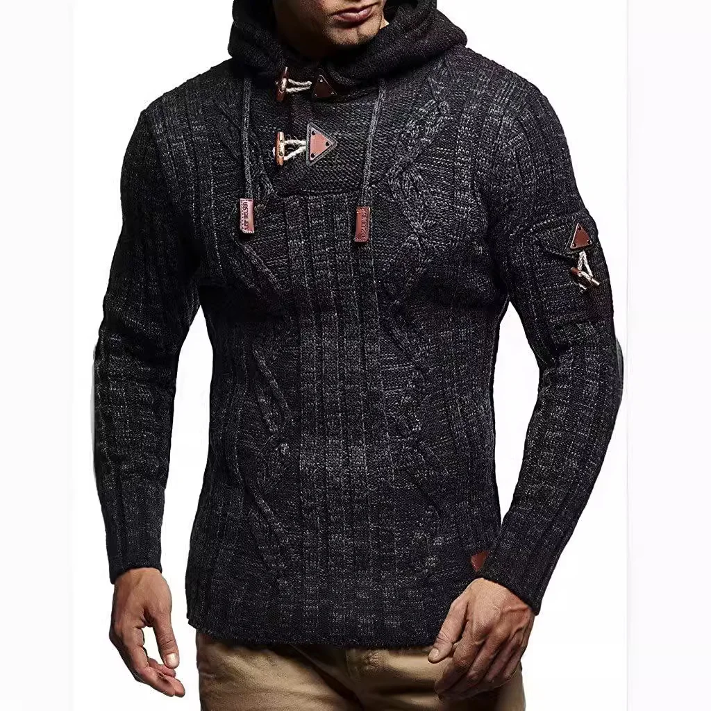 Wongn Wongn And Winter Fashion Men's Knit Long Sleeves With Cap Shoulder Seal Bull Horn Buckle Slim Men's Sweater