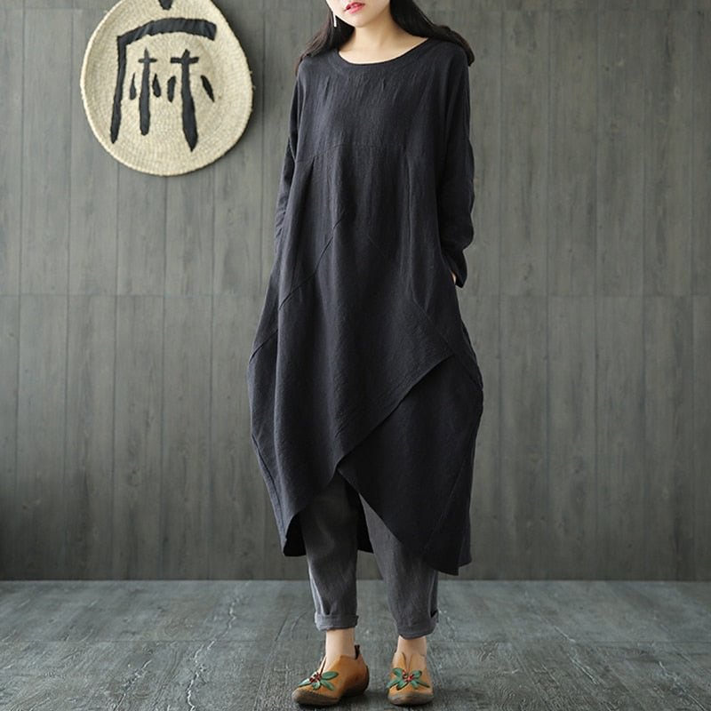 ZANZEA Women Autumn Long Sleeve Irregular Hem Loose Solid Midi Dress Vintage Vestido Casual Party Tunic Dresses Robe Sundress