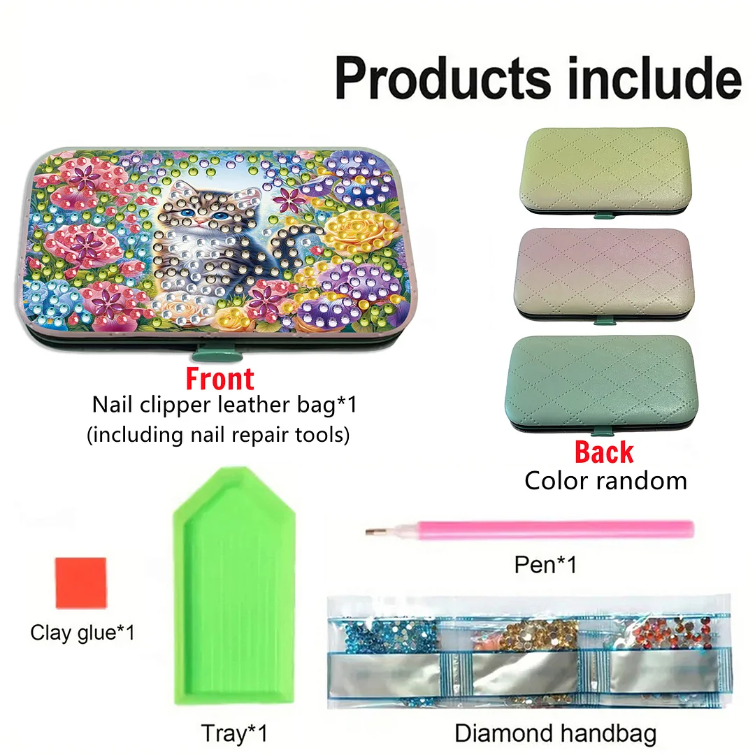 Cat Flower Diamond Painting Nail Art Bag Set Includes 7 Professional Tools