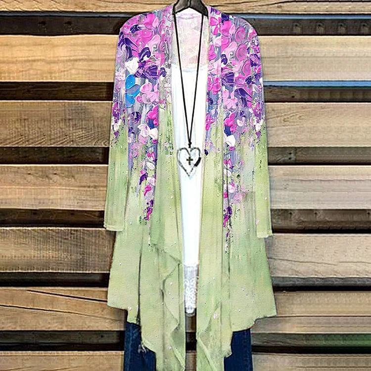 VChics Fashion Casual Loose Flower Print Kimono