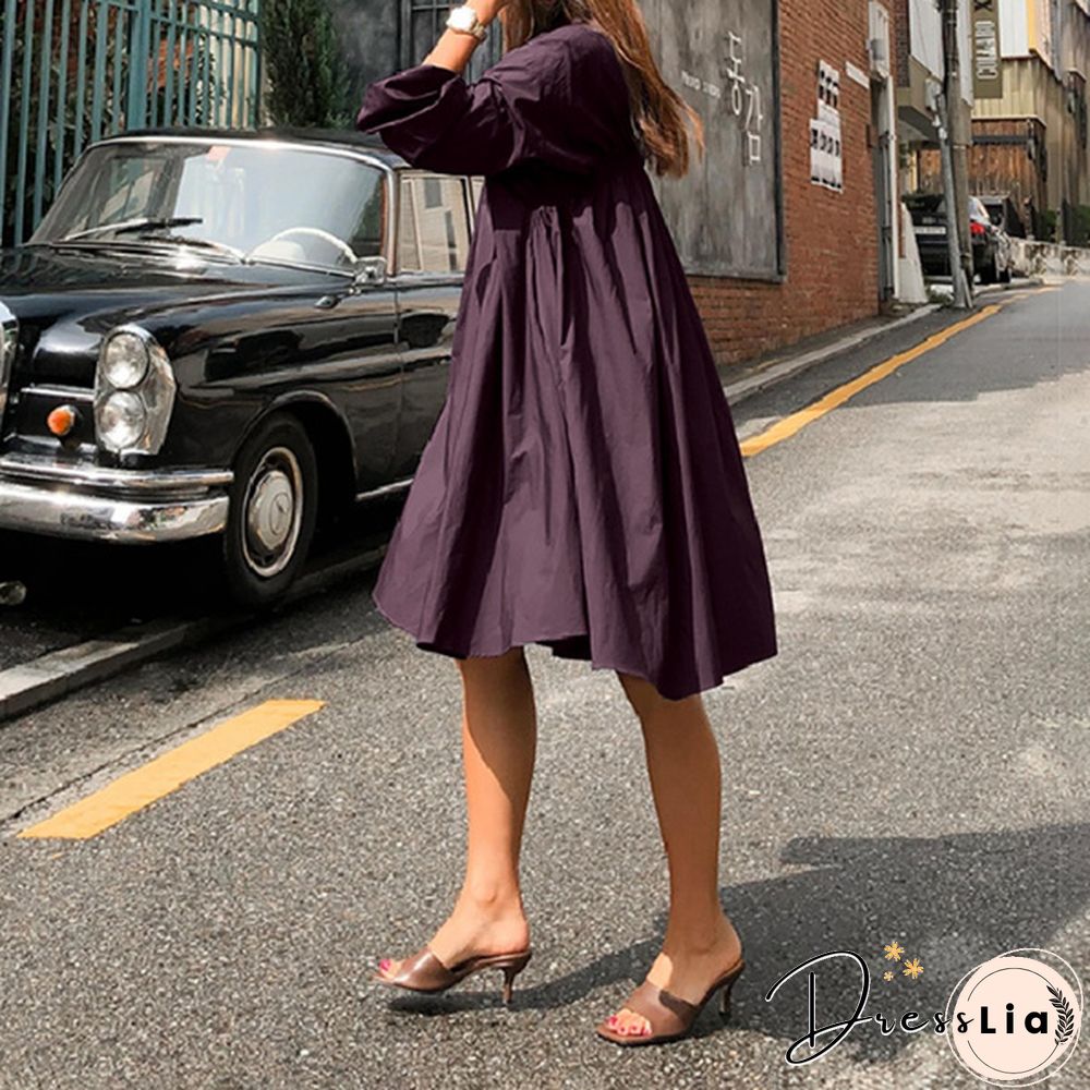 ZANZEA Women Long Sleeve Plus Size V-Neck Loose Short Dresses Baggy Mini Blouse Dress