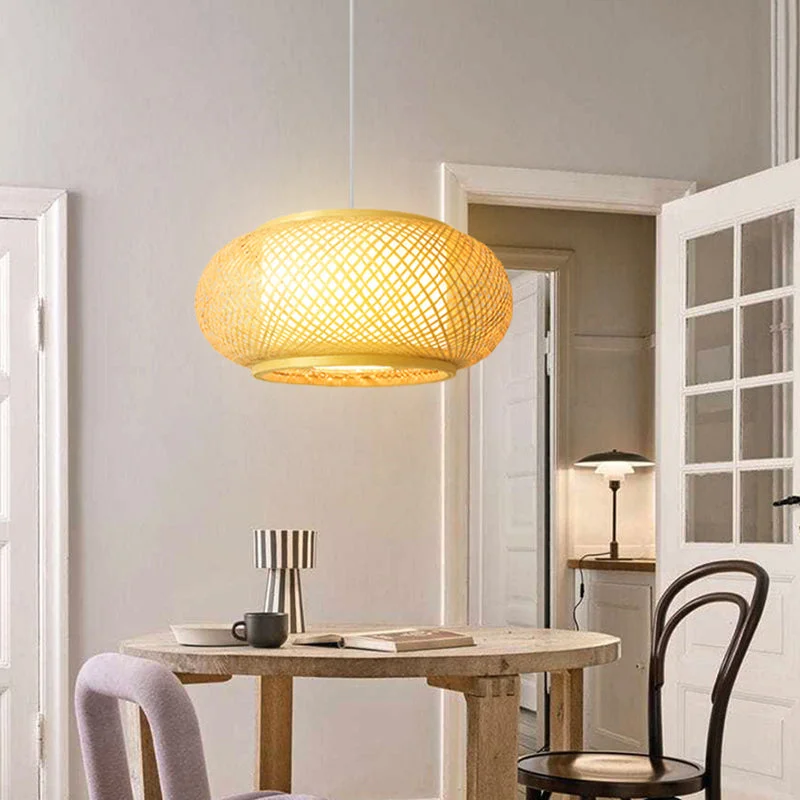 Retro Bamboo Lantern Pendant Light Lampshade For Living Room
