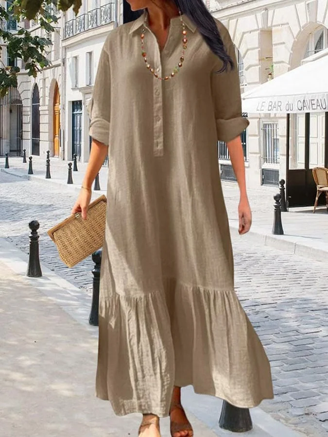 Women's Casual Solid Color Button Shirt Dress