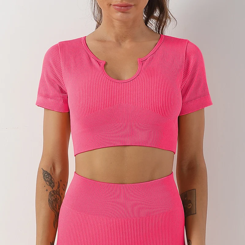 Solid short-sleeved sports top