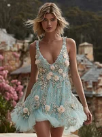 Women's Pink Rose Floral Casual Midi Dress