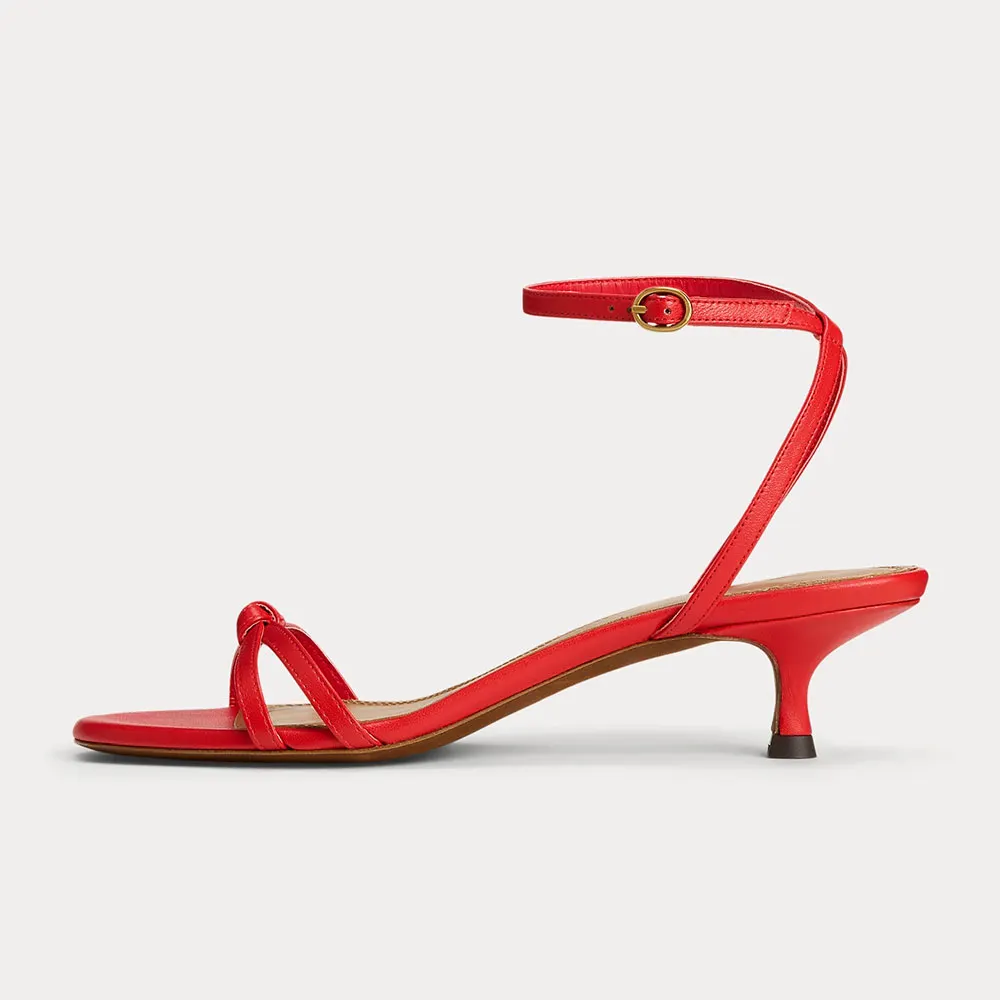 Red Faux Leather Open Toe Knot Buckle Kitten Heel Dress Sandals