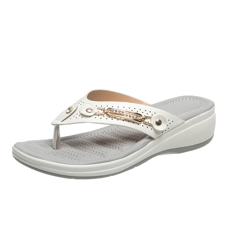 Tanguoant Tanguoant Toe Cool Slippers Female Summer New Water Diamond Metal Buckle Light Leisure Hollow Out Slope With Plus-Size Flip-Flops