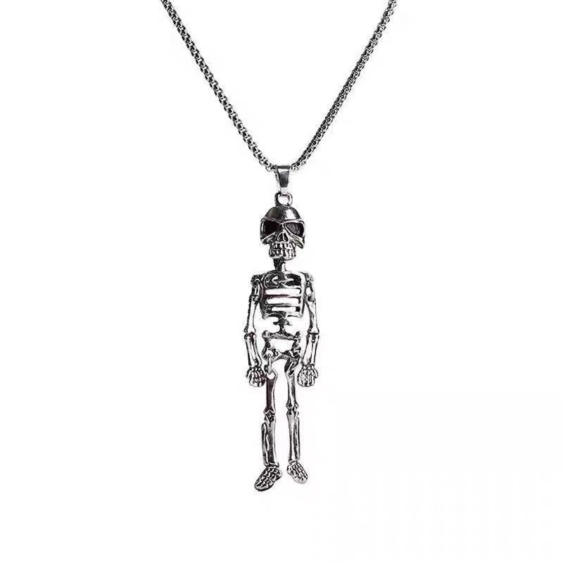 Hip-Hop Cool Style Skeleton Skull Stainless Steel Alloy Plating Halloween Men’S Pendant Necklace Long Necklace
