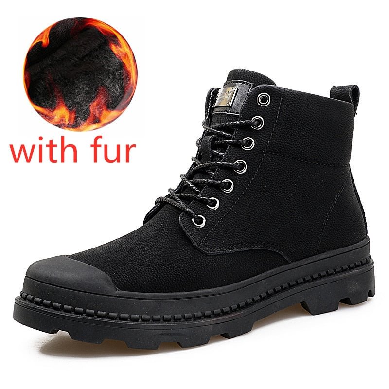 Winter Boots Men Leather Shoes outdoor Men Ankle Boots Fashion Brand Autumn Winter Male Footwear with fur warm snow boots men