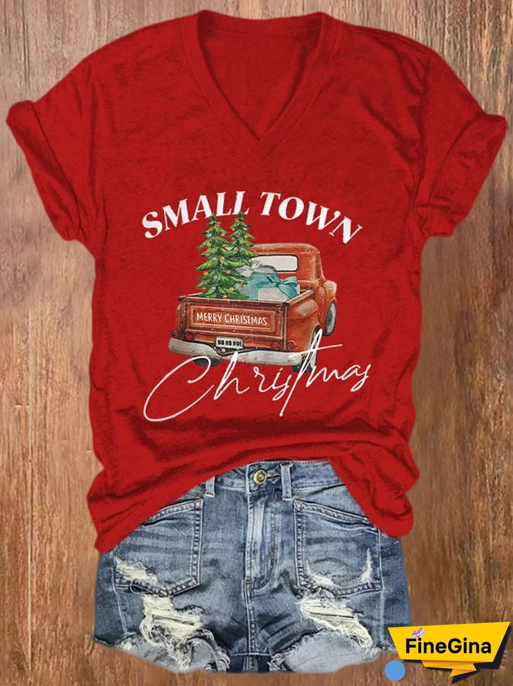 Women's Small Town Christmas Printed Short Sleeve T-Shirt