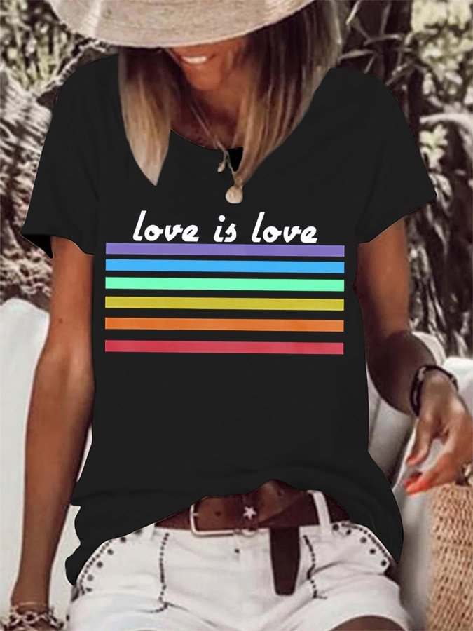 LOVE IS LOVE Rainbow Letter Printed Casual T-shirt