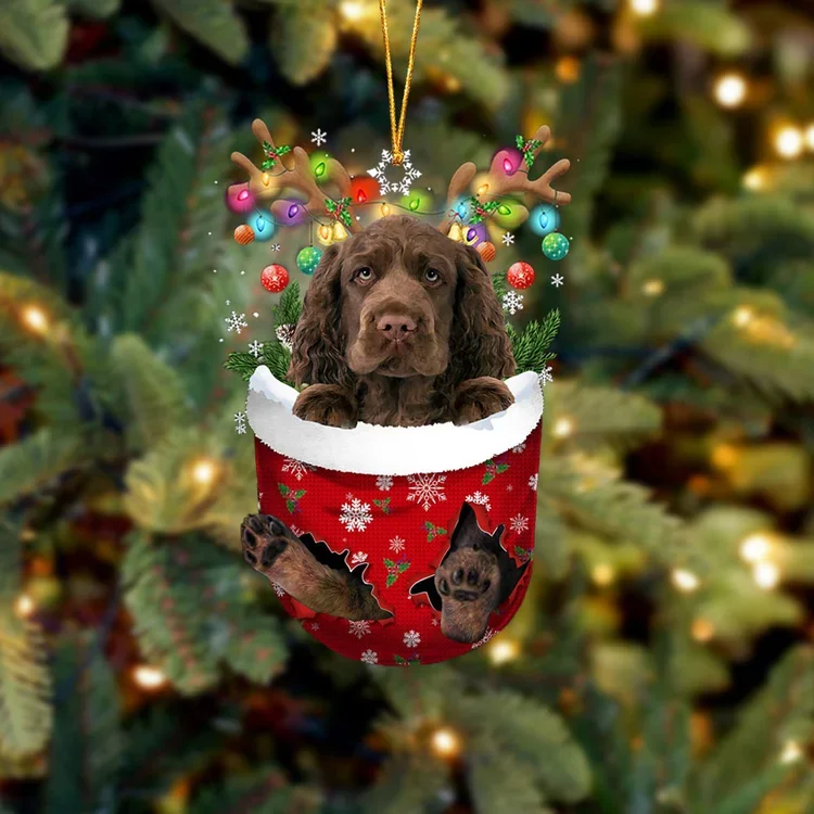 Sussex Spaniel In Snow Pocket Christmas Ornament trabladzer