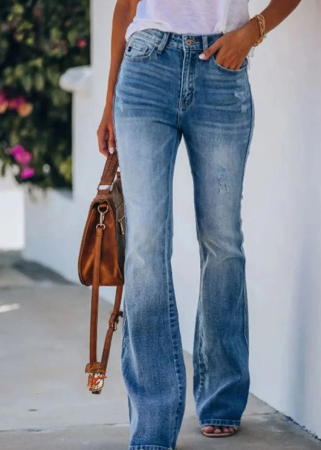 women's high waist stretch micro flared jeans trousers