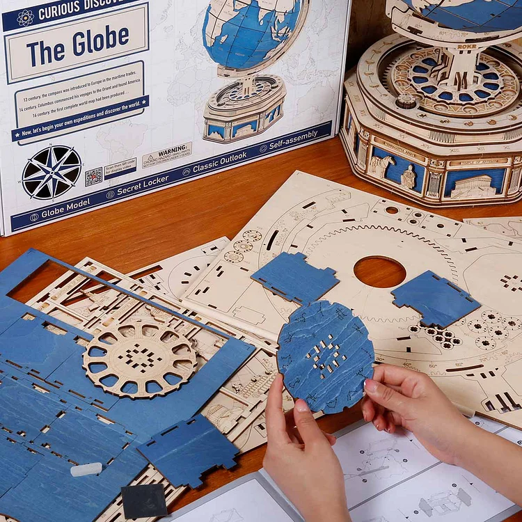 RoboTime - Puzzle 3D mécanique en bois Globe lumineux