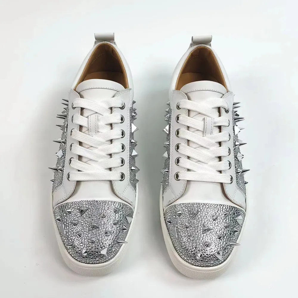Gentleman's Prom Party Sneakers Shoes Red Bottom Round Toe Rivets Shoes-vocosishoes