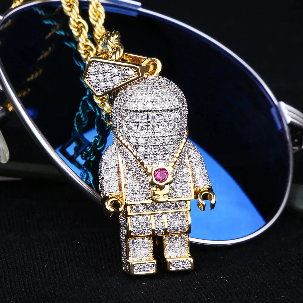Astronaut Mens Pendant Necklace in 14K Gold (24 inches)