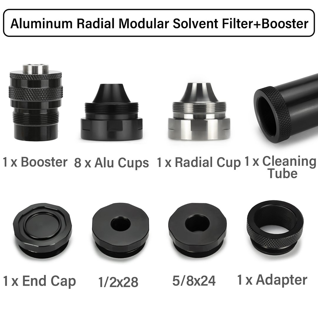 Car Screw Kit 8.5"L 1.55"OD Aluminum 1.375x24 Radial Modular Solvent Hybrid 1x SS Cups+1/2x28,13.5x1LH,9/16x24,.578x28 Booster
